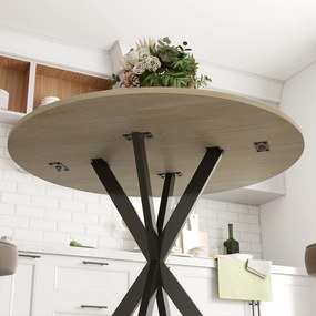 HOMCOM Masă de dining rotundă pentru 2 persoane cu blat aspect lemn și picioare încrucișate din oțel, alb stejar | Aosom Romania