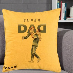 Cadou pentru Tata - Perna Personalizata Super DAD Tata si Fiica, 40x40 cm, Galben, Husa Detasabila, Perna Inclusa, BEKZ®