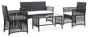 vidaXL Set mobilier de grădină cu perne, 4 piese, negru, poliratan