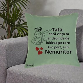 Cadou pentru Tata - Perna Personalizata Tata Nemuritor Supererou cu Masca, 40x40 cm, Verde, Husa Detasabila, Perna Inclusa, BEKZ®