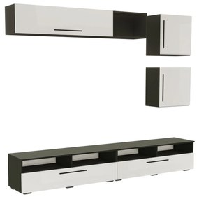 Living haaus Haga V15, Alb Lucios/Negru, MDF, L 240 cm