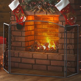 HOMCOM Scut de protecție pentru șeminee, 3 panouri, pliabil, flexibil, metal, negru, 132,5 x 76,5cm | Aosom Romania