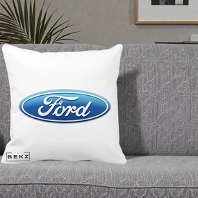 Perna Personalizata cu emblema Ford, 40x40 cm, Alba Mata, Husa Detasabila, Perna Inclusa, BEKZ®