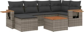 vidaXL Set canapele de grădină, 7 piese, cu perne, gri, poliratan