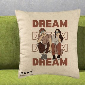 Perna Decorativa Dream Couple Aesthetic, 40x40 cm, Bej, Husa Detasabila, Perna Inclusa, BEKZ®