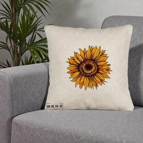Perna Decorativa Floarea Soarelui Vibranta, 40x40 cm, Bej Canapea, Husa Detasabila, Perna Inclusa, BEKZ®