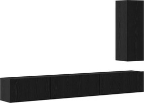 vidaXL Set comodă TV cu sertar 4 pcs Stejar Negru Lemn compozit