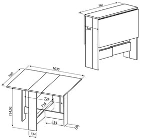 Masă de dining extensibilă cu blat alb 76x28 cm Papillon – TemaHome