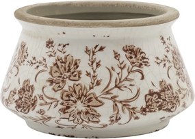 Ghiveci decorativ tronconic alb din ceramică pictată manual, cu motiv floral natur, 14,5x9 cm, „Grenoble"