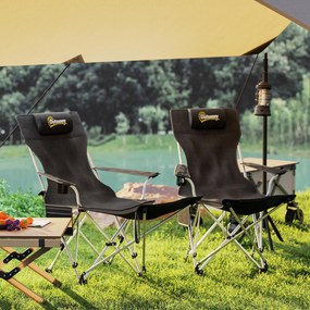Outsunny Set de 2 Scaune de Camping Pliabile cu Suport pentru Picioare Detașabil, 82x100x88 cm, Negru | Aosom Romania