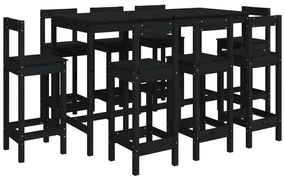 3124726 vidaXL Set mobilier de bar, 9 piese, negru, lemn masiv de pin