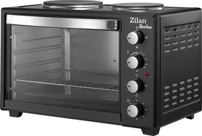 Cuptor electric cu plita Zilan ZLN2935, Negru capacitate mare 45 Litri, 1600W, Timer, Gratar, Tava inclusa,