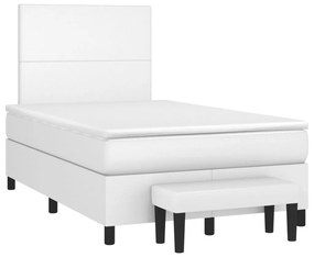 3270440 vidaXL Pat box spring cu saltea, alb, 120x190 cm, piele ecologică