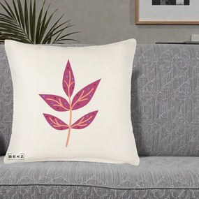 Perna Decorativa Ramura Botanica Mov, 40x40 cm, Crem Reliefat, Husa Detasabila, Perna Inclusa, BEKZ®