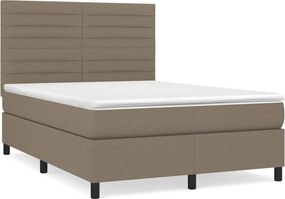 vidaXL Pat box spring cu saltea, gri taupe, 140x200 cm, textil