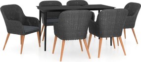 vidaXL Set de masă pentru grădină, 7 piese, cu perne, negru