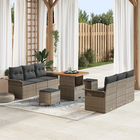 vidaXL Set de canapele pentru grădină 9 pcs Gri poliratan