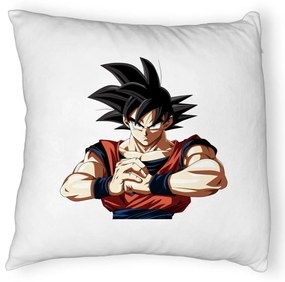 Perna Decorativa Fluffy cu Dragonball Goku 2, 40x40 cm, Alba, Husa Detasabila, Burduf