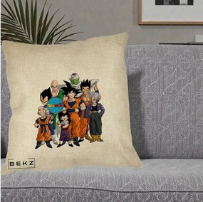 Perna Personalizata Dragon Ball Z Grup Complet, 40x40 cm, Crem, Husa Detasabila, Perna Inclusa, BEKZ®