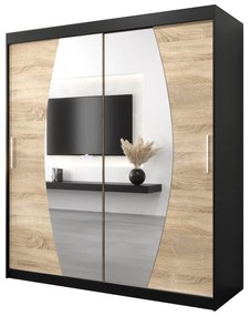 Dulap de haine 180 cm Eclipse (Negru mat + Stejar sonoma). 1063420