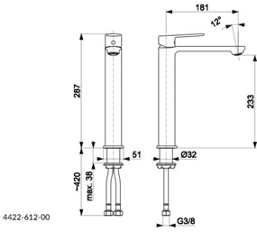 Baterie de lavoar + ventil KFA Armatura 4422-612-00 AGAT 28,7 cm alamă