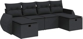 vidaXL Set mobilier de grădină cu perne, 6 piese, negru, poliratan