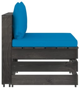 Set mobilier gradina cu perne, 3 piese, gri, lemn tratat Albastru deschis si gri, 3