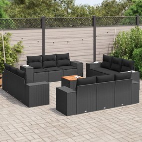 3257707 vidaXL Set mobilier de grădină cu perne, 13 piese, negru, poliratan