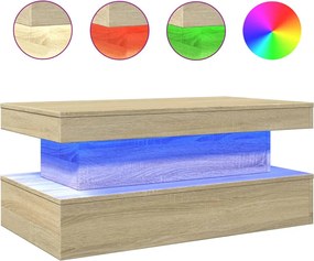 vidaXL Măsuță de cafea cu lumini LED, stejar sonoma, 90x50x40 cm