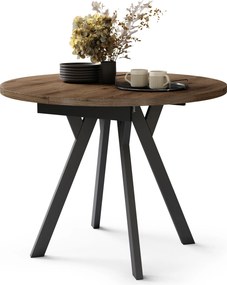 Mazzoni ALMO Nuc Elegant/picioare negre - MASĂ ROTUNDĂ EXTENSIBILĂ CU PICIOARE ÎN FORMĂ DE Y STIL LOFT PENTRU SALON/SUFRAGERIE