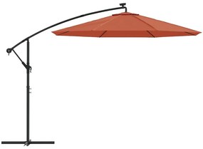 Umbrela suspendata cu LED-uri si stalp de otel, caramiziu Terracota