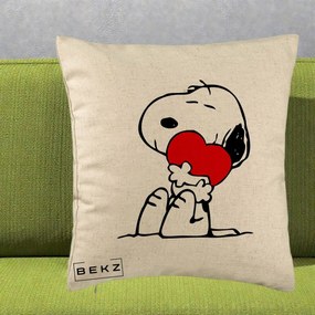 Perna Personalizata Snoopy cu Inima, 40x40 cm, Bej, Husa Detasabila, Perna Inclusa, BEKZ®