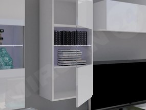 Vitrină de perete Brolani BR11 (negru + negru lucios) (cu iluminat LED alb). 1106334