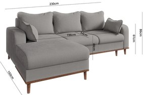 Colțar gri deschis cu tapițerie din catifea reiată (cu colț pe partea stângă ) Beata – Ropez