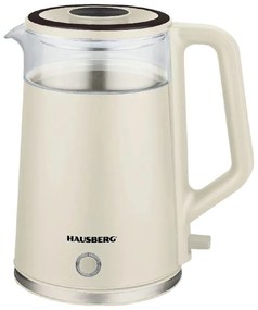 Cana fierbator HAUSBERG HB-3619BJ, 1800W, capacitate 1.8L, Anti-uscare, Oprire automata, Material sticla + plastic Bej