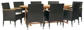 Set mobilier de gradina cu perne, negru, 9 piese Negru, 9