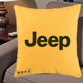 Perna Personalizata cu emblema Jeep, 40x40 cm, Galben, Husa Detasabila, Perna Inclusa, BEKZ®