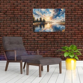 Tablou pe sticlă - Pictură cu soarele deasupra apei (70x50 cm)