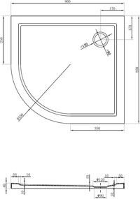 Mexen Flow cabină de duș semirotundă asimetrică slim dreapta 90 x 80 cm, alb lucios - 46Q108090R