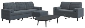 vidaXL Set de canapele cu perne, 3 piese, gri închis, catifea