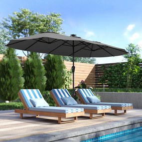 Outsunny Umbrelă Dublă de Grădină 4x2 m cu 36 LED-uri Solare UPF50+ Manivelă 12 Spițe Rezistentă la Apă Gri închis | Aosom Romania