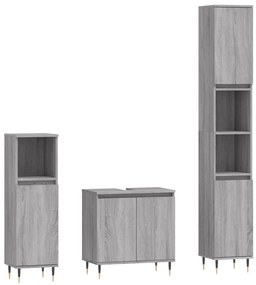 vidaXL Set dulapuri de baie, 3 piese, gri sonoma, lemn prelucrat