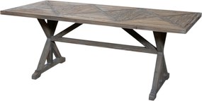 Masă dining din lemn reciclat, natur, 10 locuri, cu bază în formă de capră, 77 x 200 x 90 cm, „Old French”