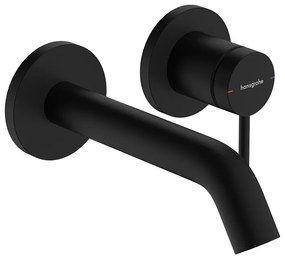 Baterie lavoar cu montaj pe perete, Hansgrohe, Tecturis S, cu pipă de 16,5 cm, negru mat