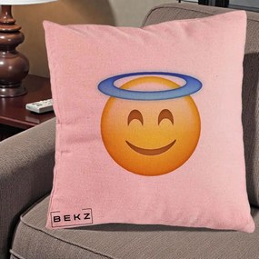Perna Decorativa Emoji Inger cu Aureola, 40x40 cm, Roz, Husa Detasabila, Perna Inclusa, BEKZ®