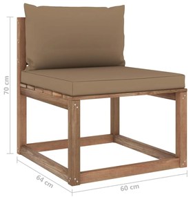 Set mobilier gradina paleti, cu perne, 4 piese, lemn pin tratat Gri taupe, colt + mijloc + suport pentru picioare + masa, 1