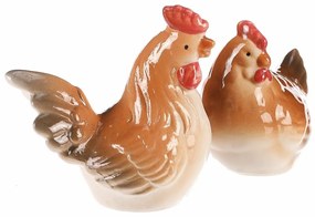 Decorațiune ceramică Găinușă și cocoș, 8 x 8 x 6cm, set de 2 bucăți