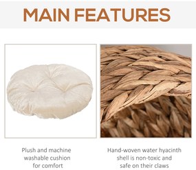 PawHut Patut pentru pisici cu inaltime din zambila de apa si fier cu perna detasabila si lavabila, 50x42x60 cm, maro | Aosom Romania