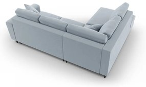 Colțar albastru deschis extensibil, cu spațiu de depozitare cu tapițerie din catifea (cu colț pe partea stângă-în formă de ”L”) Kyoto – Cosmopolitan Design