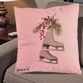Perna Decorativa Patine cu Ramuri de Brad si Afine, 40x40 cm, Roz, Husa Detasabila, Perna Inclusa, BEKZ®
